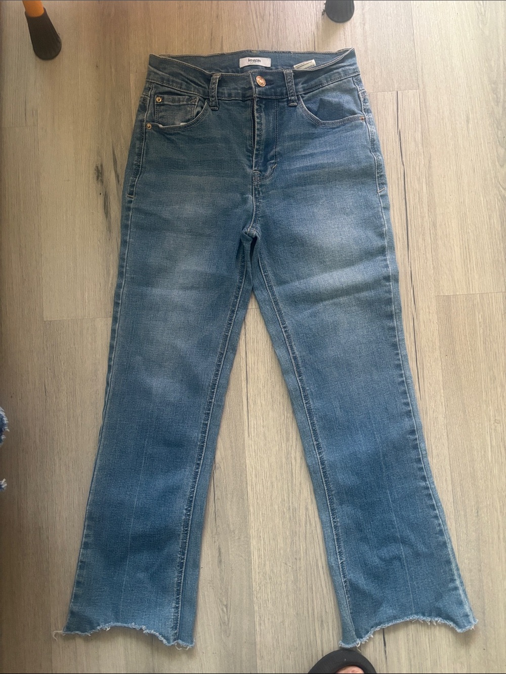 Kensie Light Blue Flare Jeans with Raw Hem